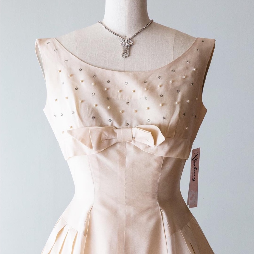 Authentic 1950s Pearl Embellished Dress- Real Vintage, Perfect for Bridal Events